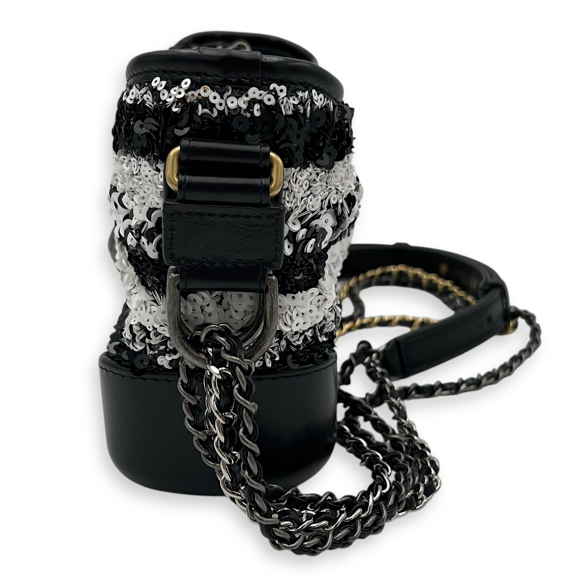 Chanel Gabrielle Small Black - White Shoulder Bag in Sequins, Gold hardware_4