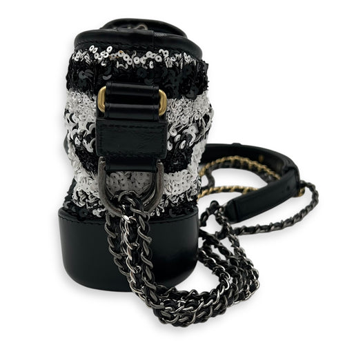Chanel Gabrielle Small Black - White Shoulder Bag in Sequins, Gold hardware_4