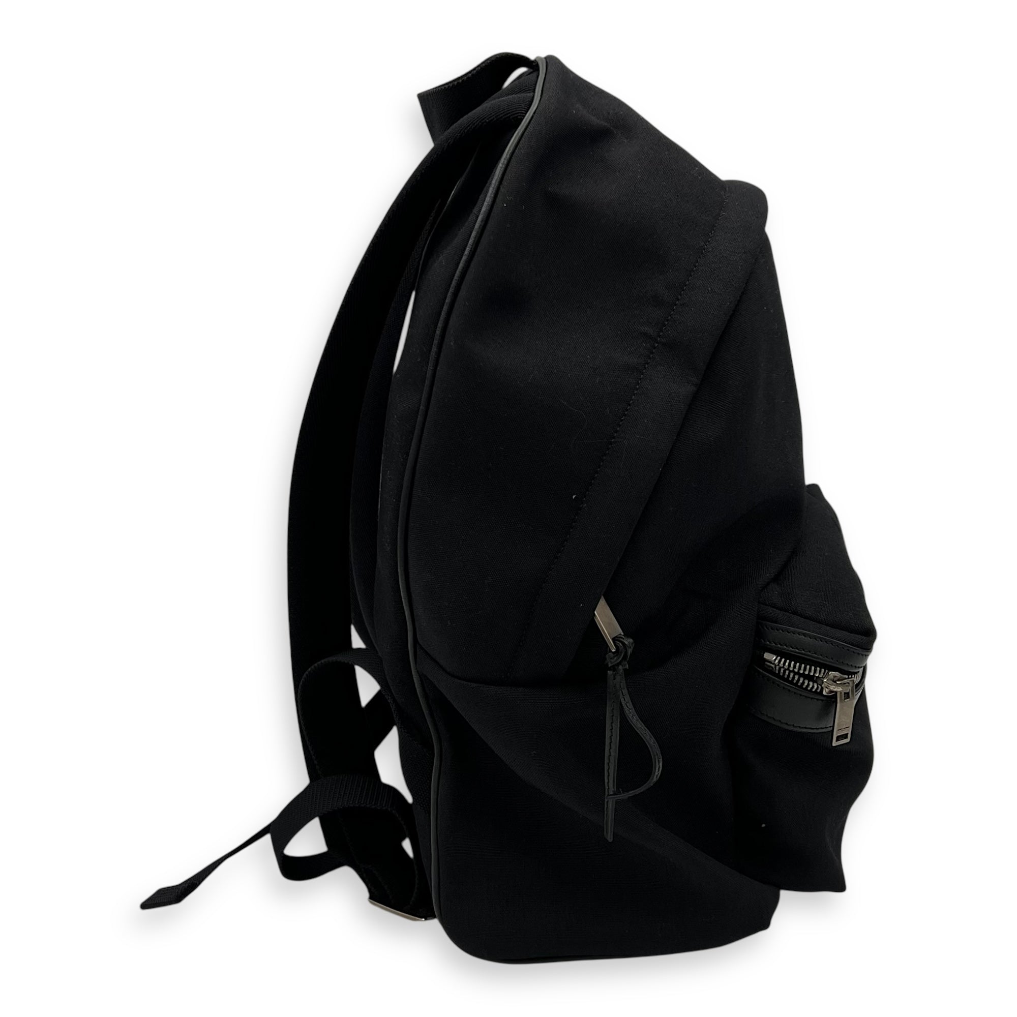 Saint Laurent Logo Backpack Black in Canvas, Silver hardware_4