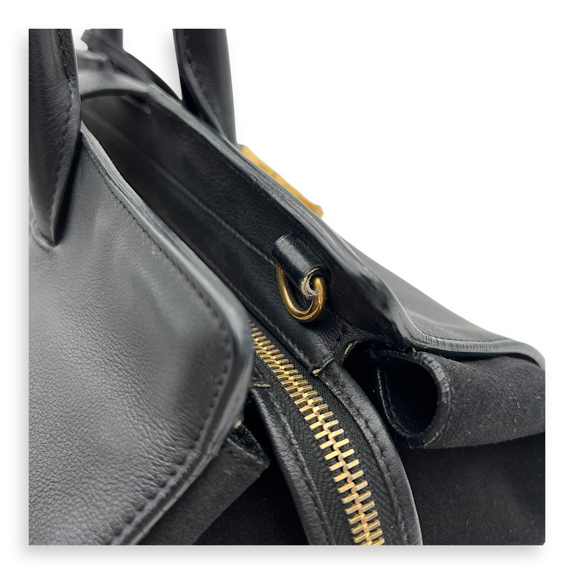 Saint Laurent Downtown Top Handle Bag Black in Calfskin, Gold hardware_11