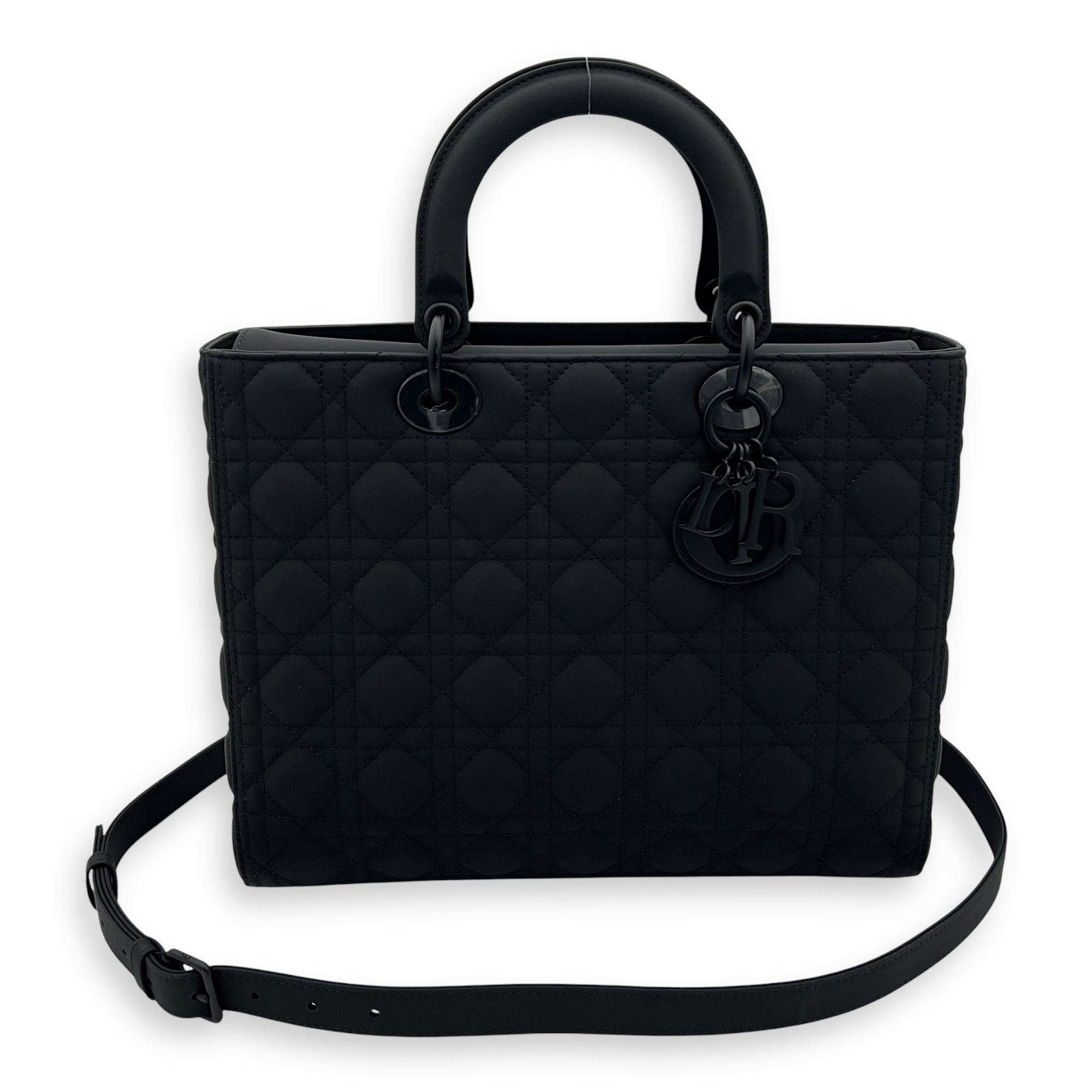 Christian Dior Lady Dior Large Black Top Handle Bag in Lambskin, Ultramatte hardware_12