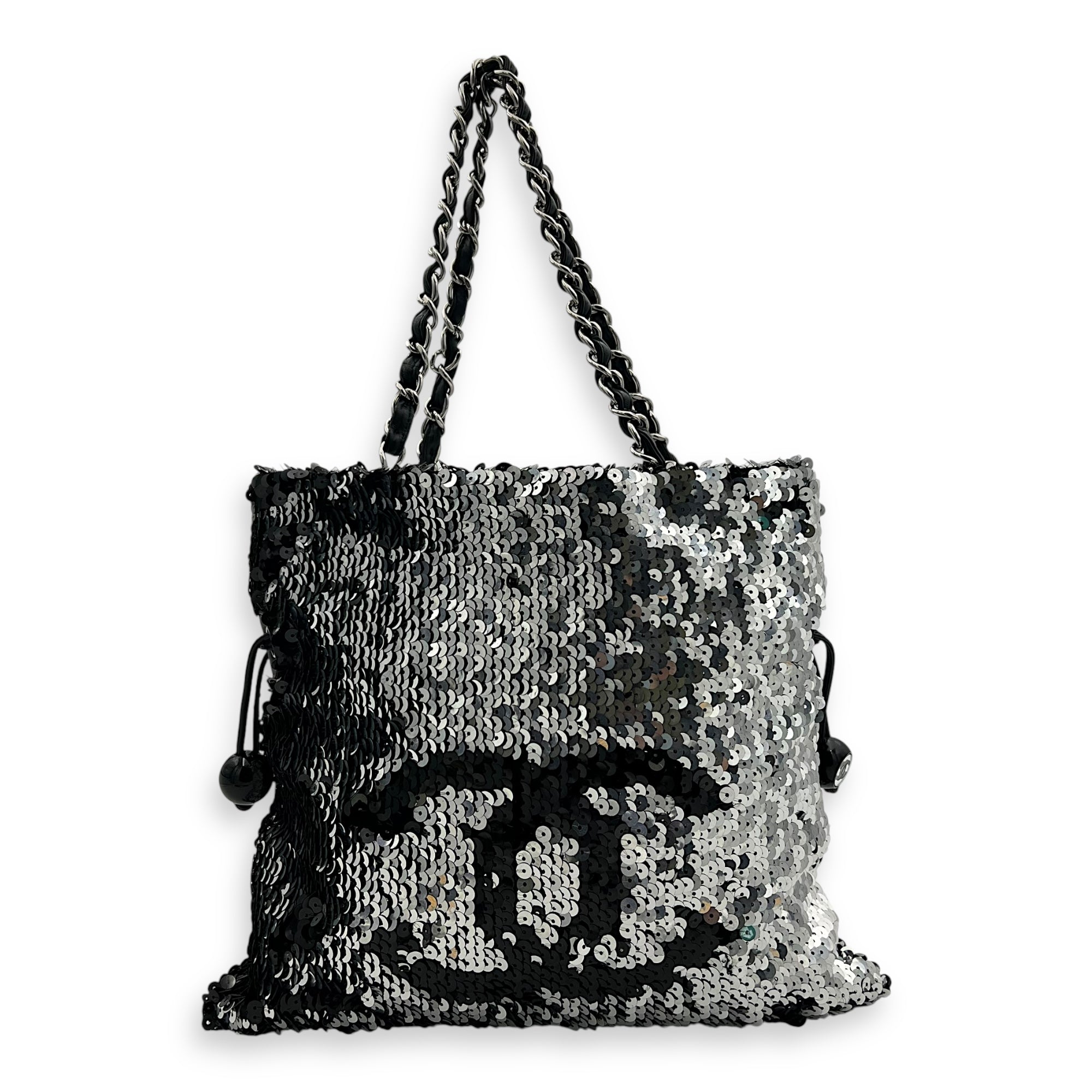 Chanel CC Tote Bag Silver in Sequins, Silver hardware_2