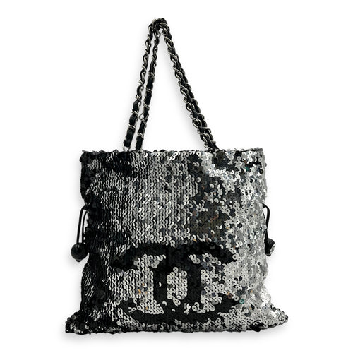 Chanel CC Tote Bag Silver in Sequins, Silver hardware_2