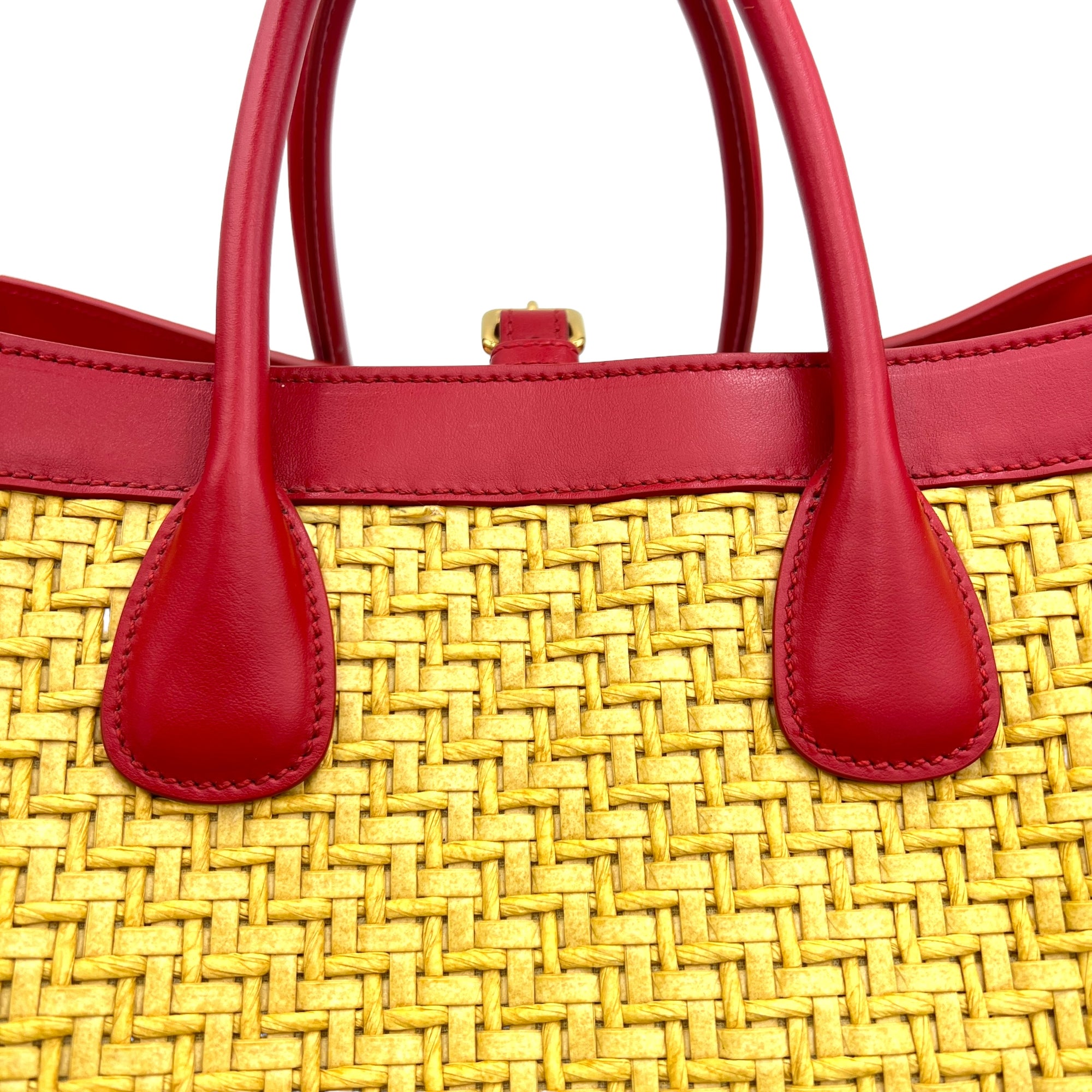 Straw Beige Top Handle Bag in Raffia, Gold hardware