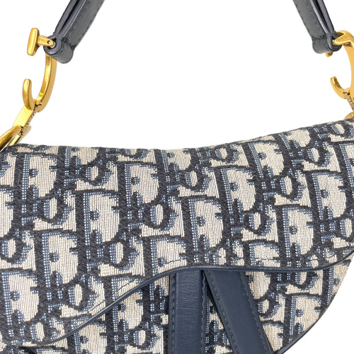 Saddle Mini Blue Top Handle Bag in Jacquard, Gold hardware