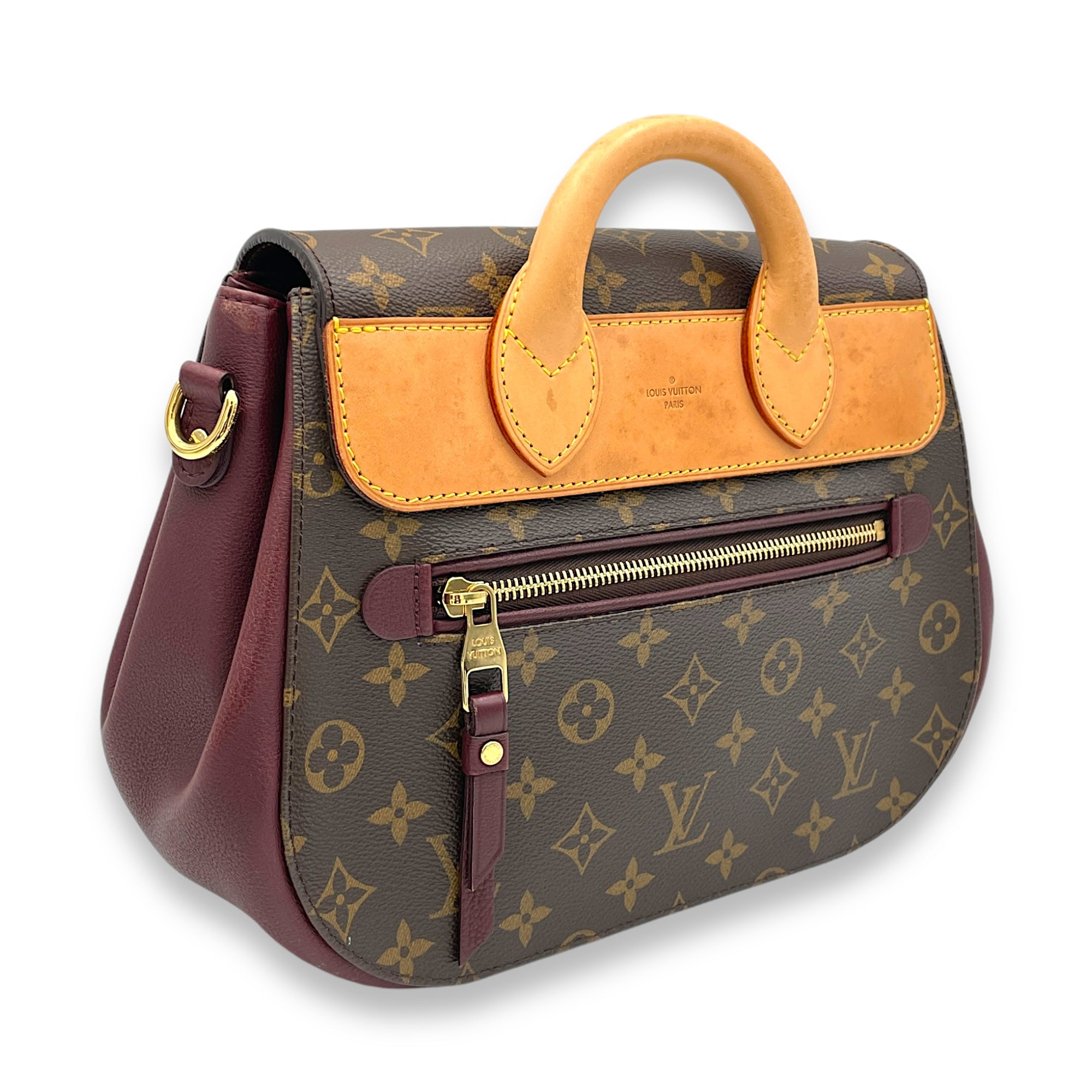 Eden MM Brown Top Handle Bag in Monogram Coated Canvas, Gold hardware