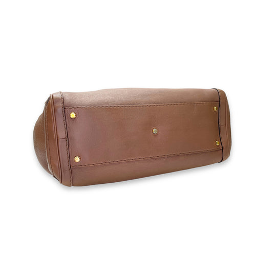 GG Running Brown Top Handle Bag in Calfskin, Gold hardware