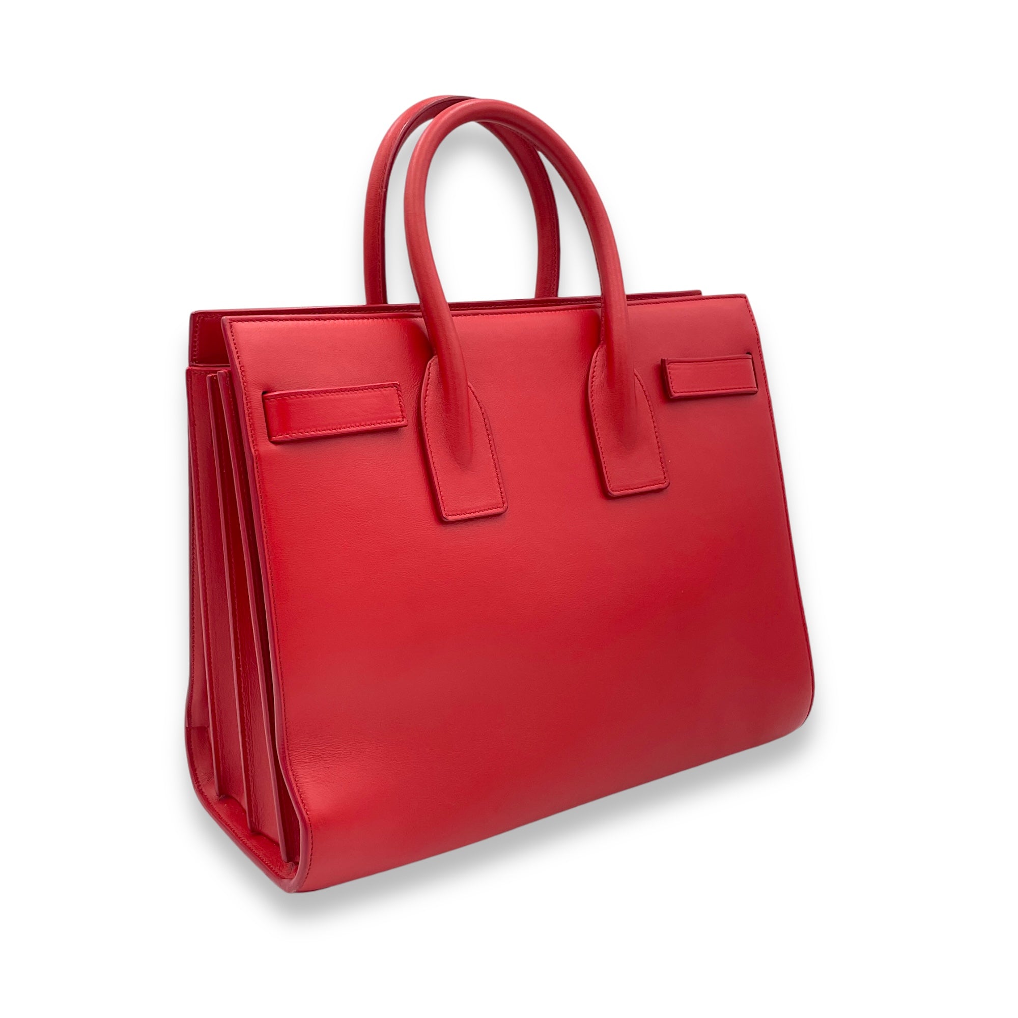 Sac de Jour Medium Red Top Handle Bag in Calfskin, Gold hardware