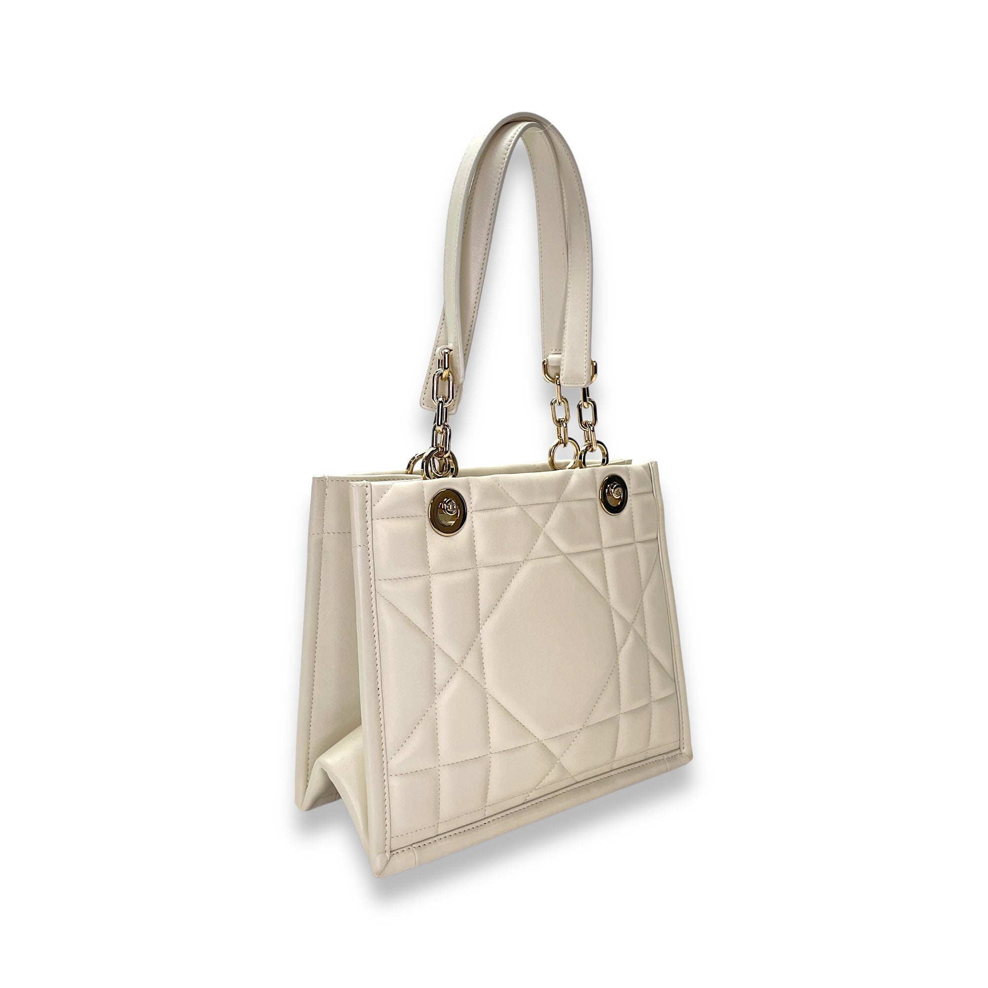 Essential White Top Handle Bag in Calfskin, Gold hardware