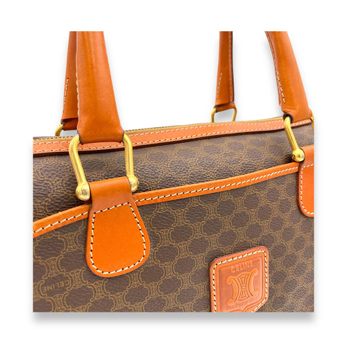 macadam Top Handle Bag Brown in Coated Canvas, Gold hardware