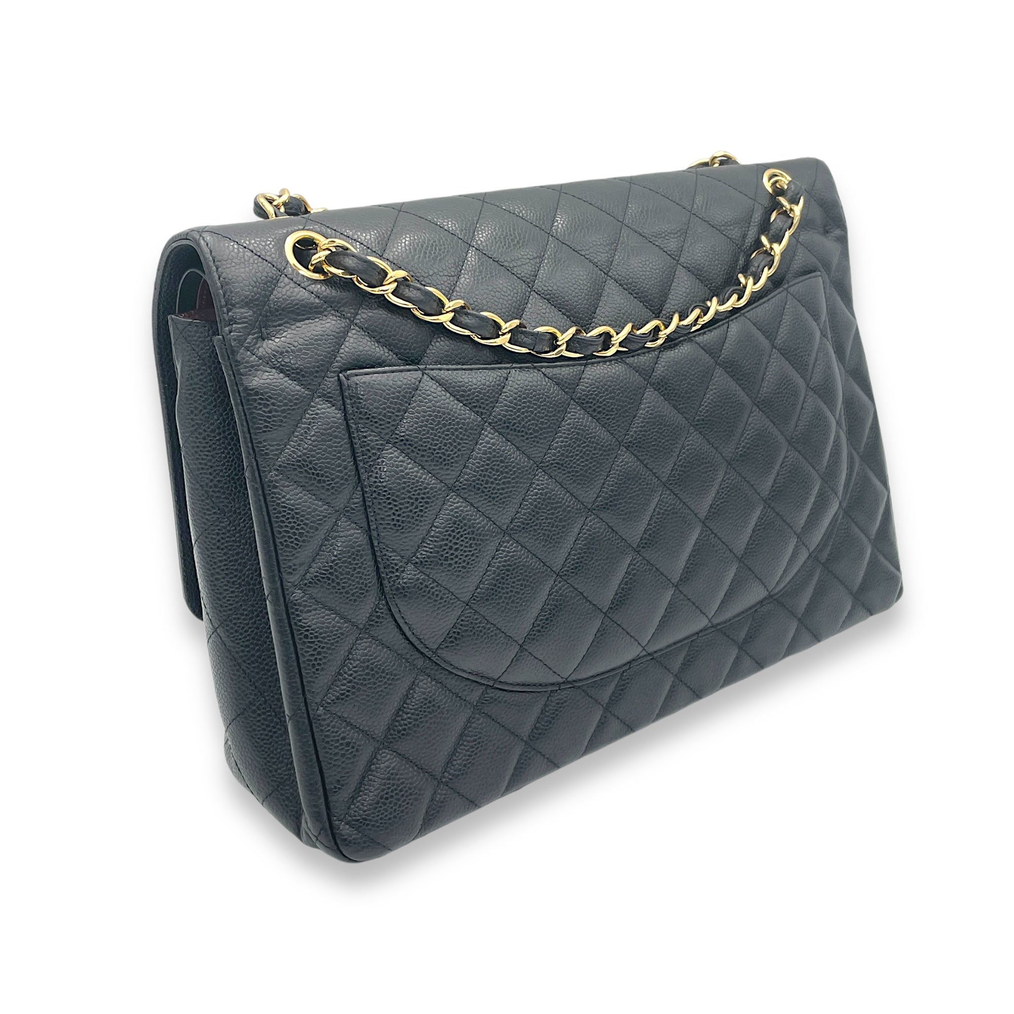 Classic Crossbody Bag Maxi Black in Caviar Leather, Gold hardware