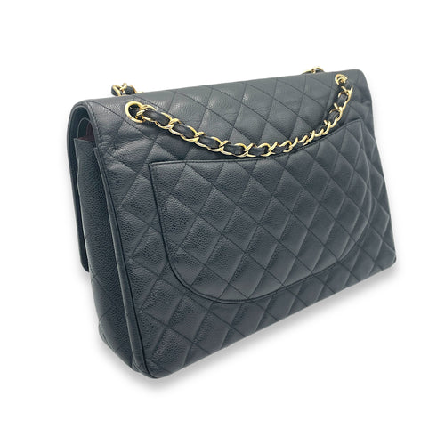 Classic Crossbody Bag Maxi Black in Caviar Leather, Gold hardware