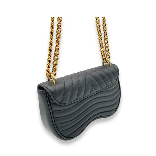 New Wave Crossbody Bag Black in Calfskin, Gold hardware