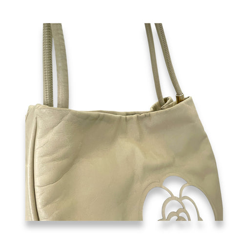 Camellia Embossed Beige Tote Bag in Lambskin