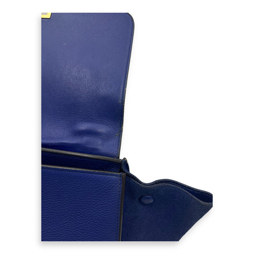 Trapeze Small Blue Shoulder Bag in Calfskin, Gold hardware