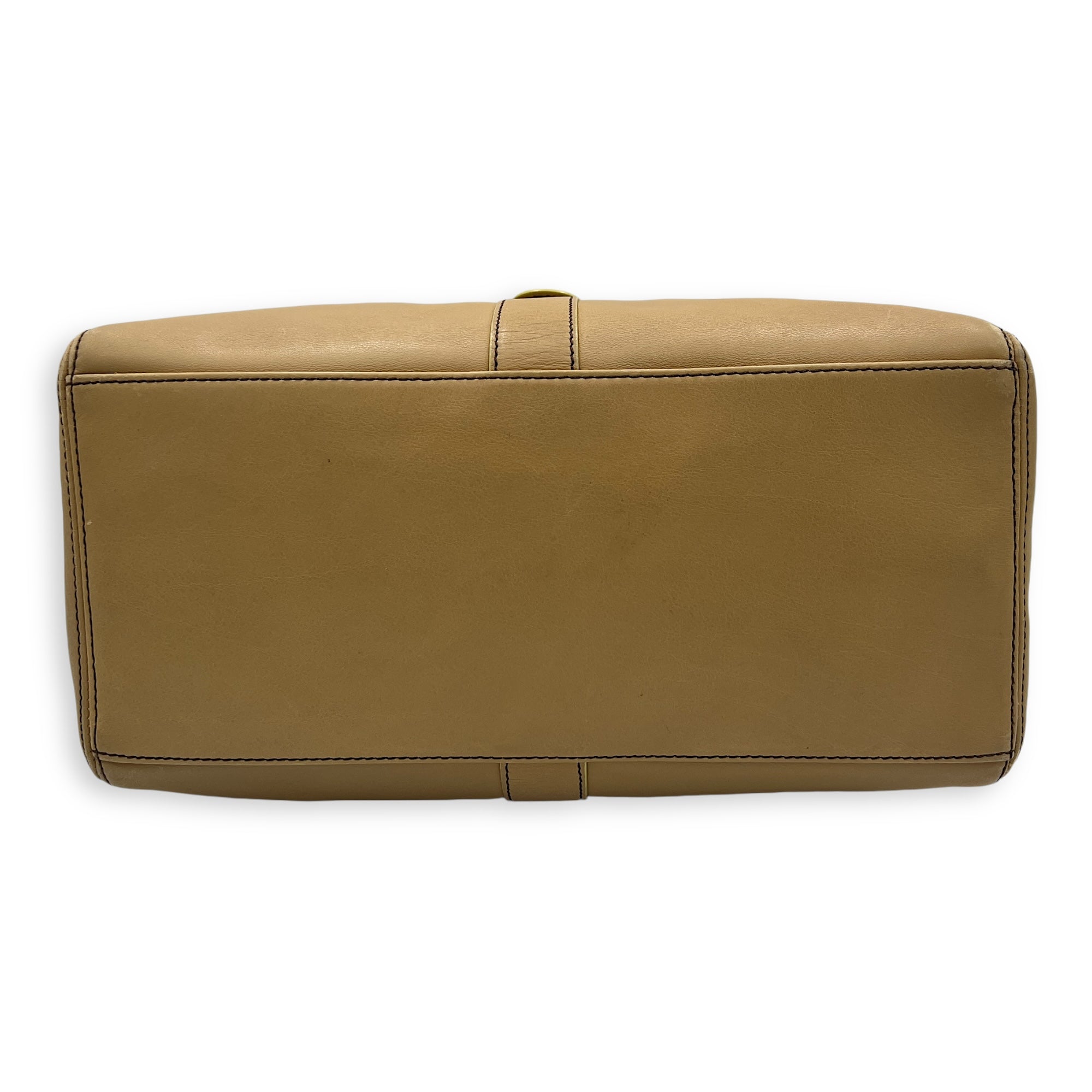 Vintage CC Turnlock Beige Top Handle Bag in Calfskin, Lacquered Metal hardware