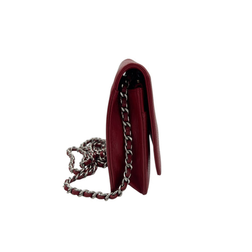 Timeless CC Red Wallet On Chain in Caviar Leather, Silver hardware