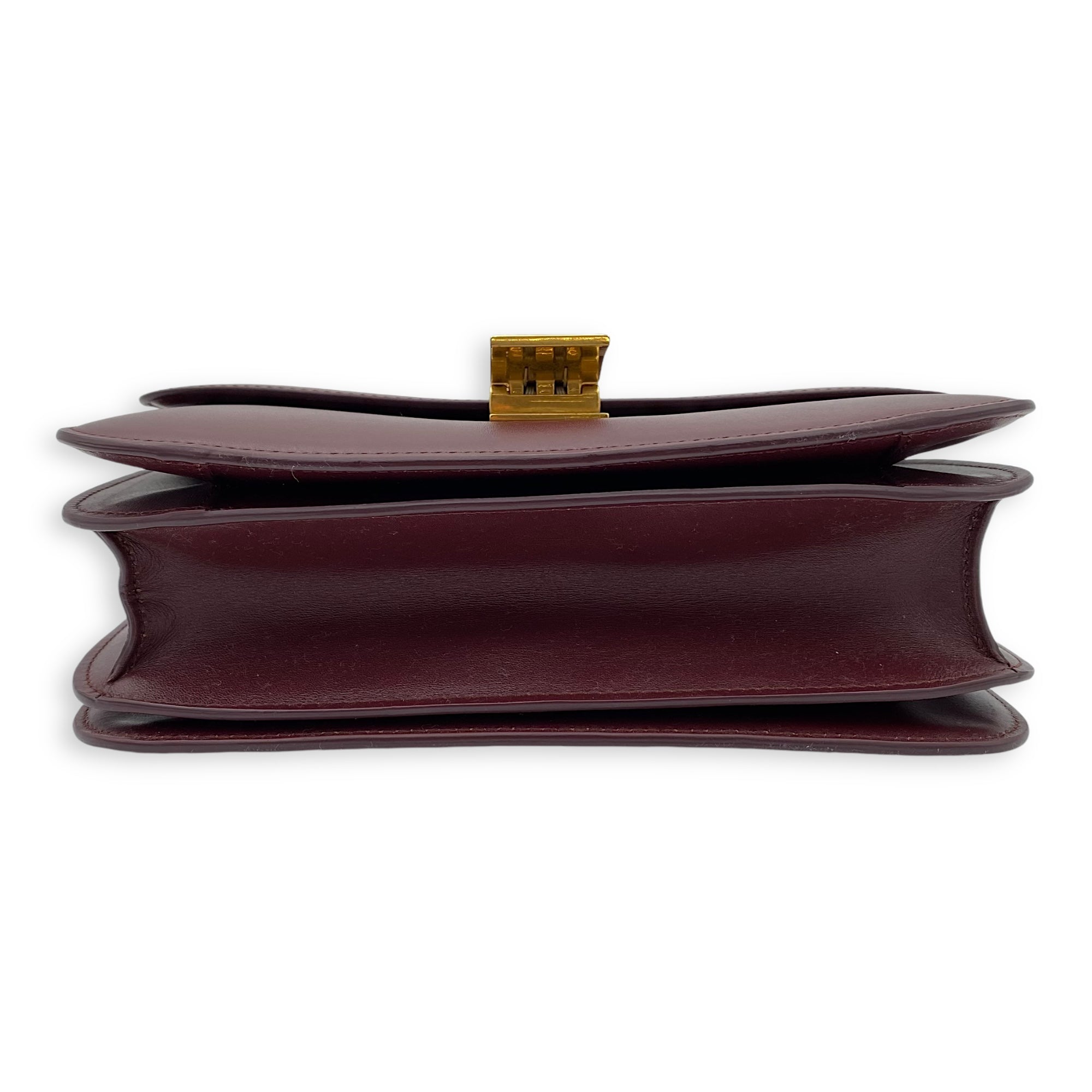 Box Medium Red Shoulder Bag in Calfskin, Brushed Gold hardware