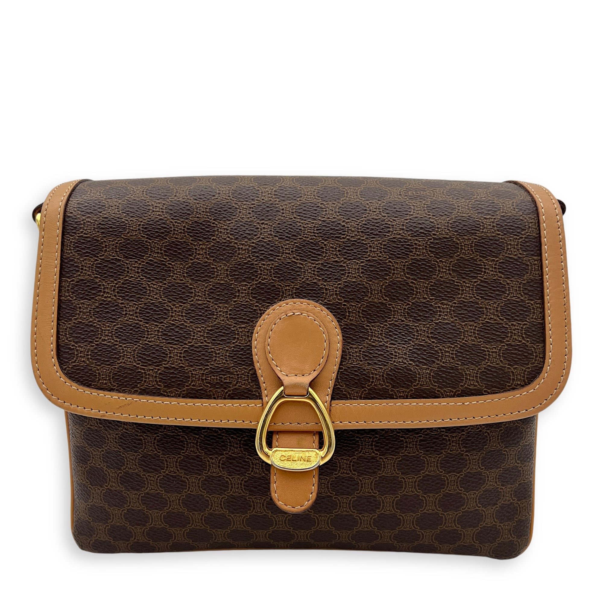 Macadam Brown Crossbody Bag in Coated Canvas, Gold hardware