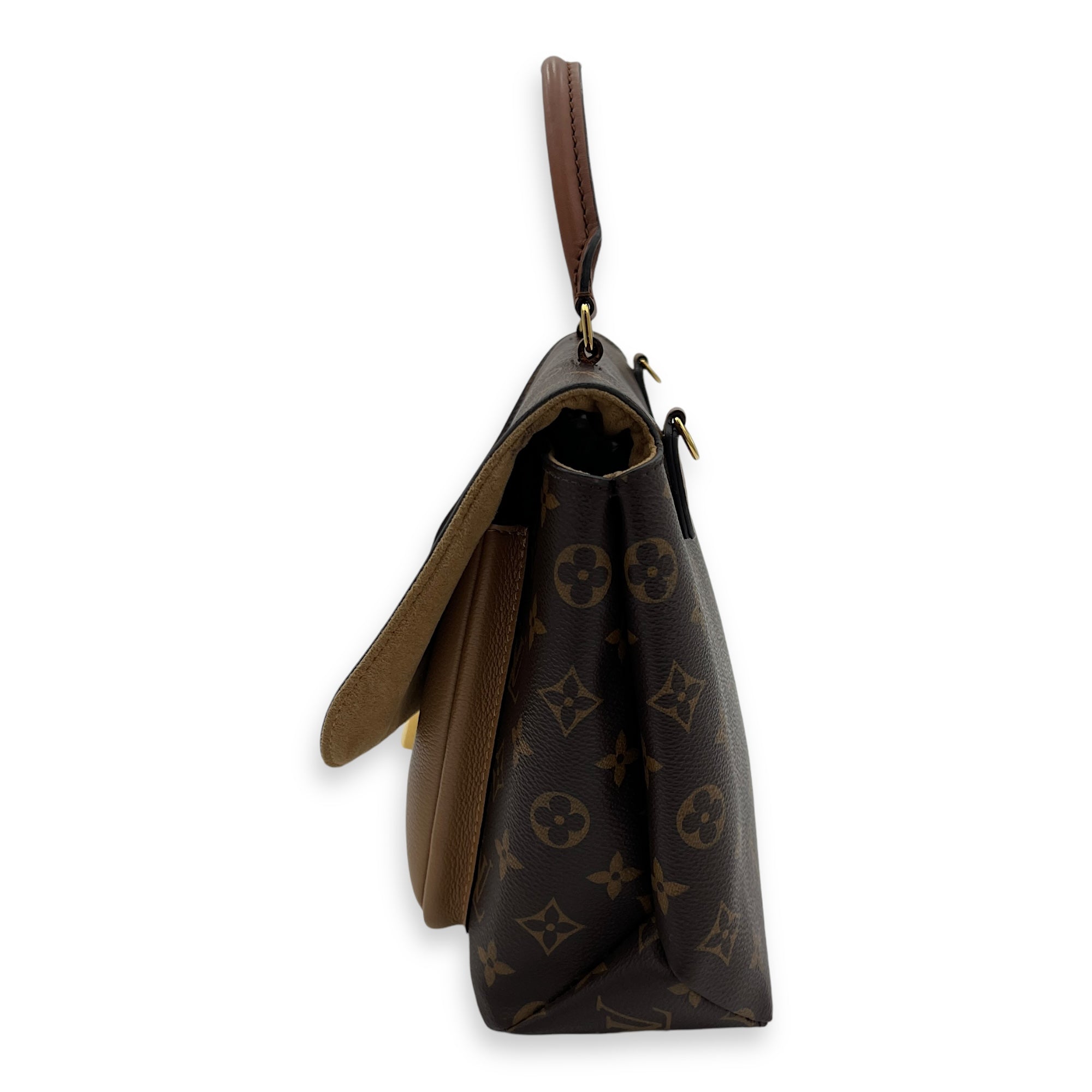 Marignan Top Handle Bag Brown in Monogram Coated Canvas, Gold hardware