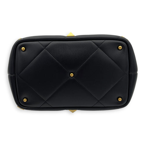 Roman Stud Top Handle Bag Medium Black in Calfskin, Gold hardware