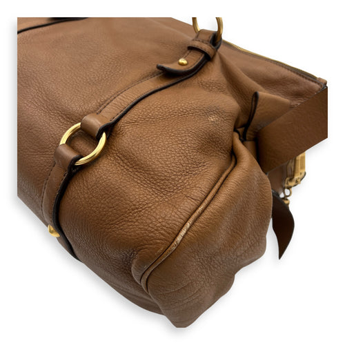 Vitello Bow Shoulder Bag Brown in Calfskin, Gold hardware