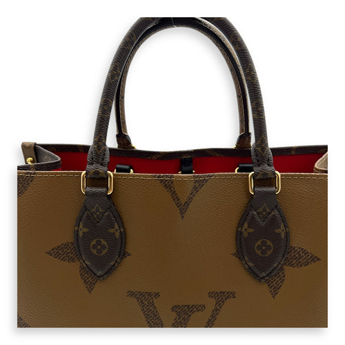 OnTheGo MM Brown Tote Bag in Monogram Coated Canvas, Gold hardware