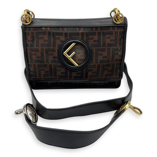 Fendi Kan I Shoulder Bag Brown in Mesh, Gold hardware_15