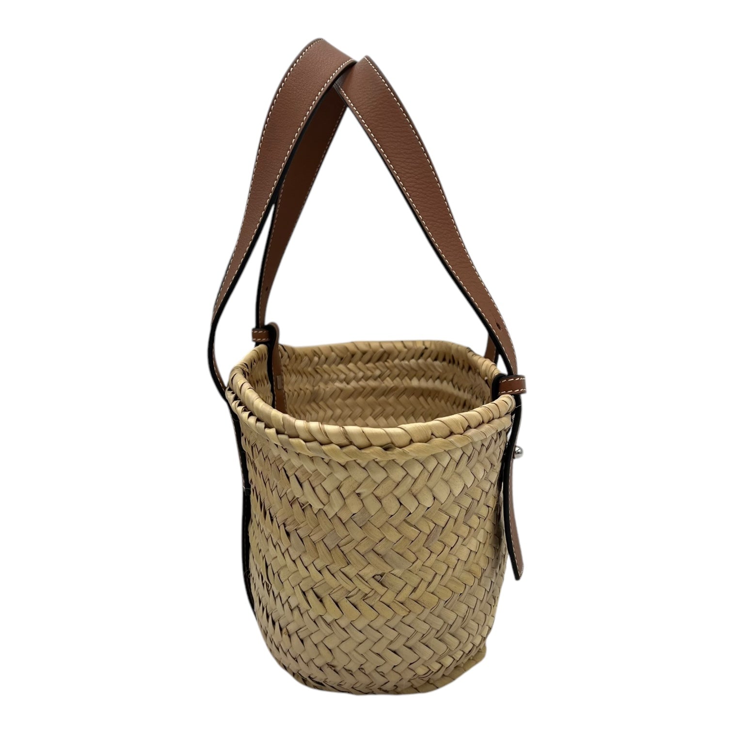Loewe Basket Top Handle Bag Beige in Raffia, Silver hardware_4
