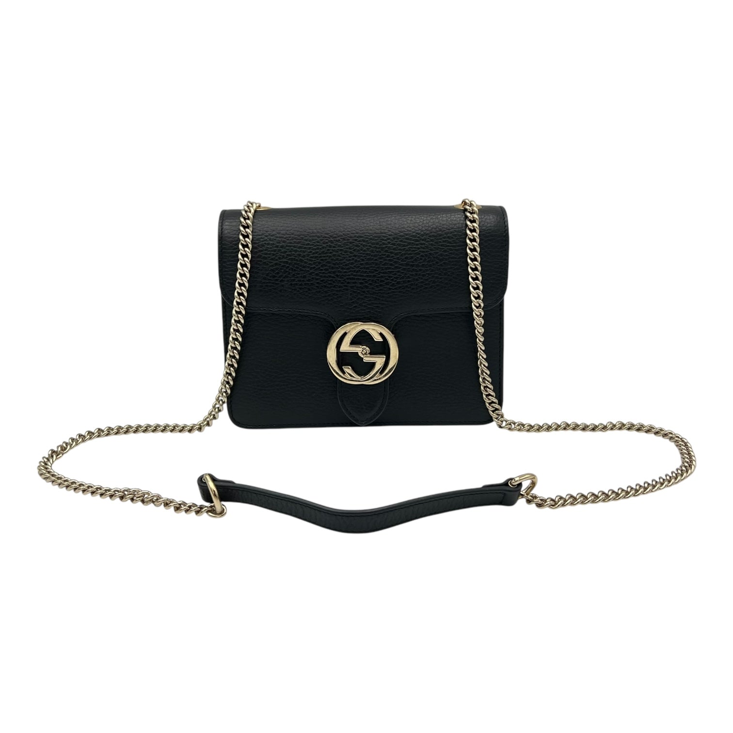 Gucci Interlocking G Crossbody Bag Black in Calfskin, Gold hardware_8