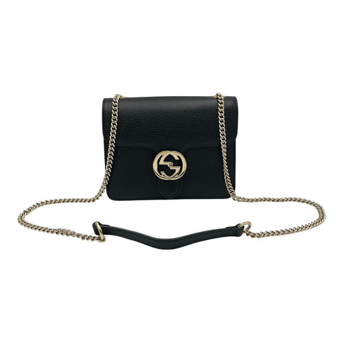 Gucci Interlocking G Crossbody Bag Black in Calfskin, Gold hardware_8