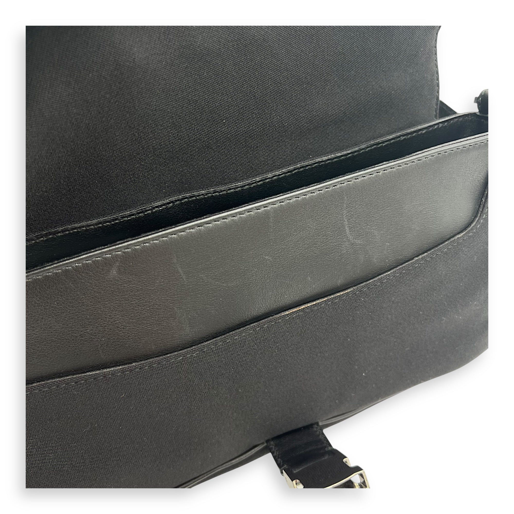 Salvatore Ferragamo Logo Shoulder Bag Black in Nylon, Silver hardware_7