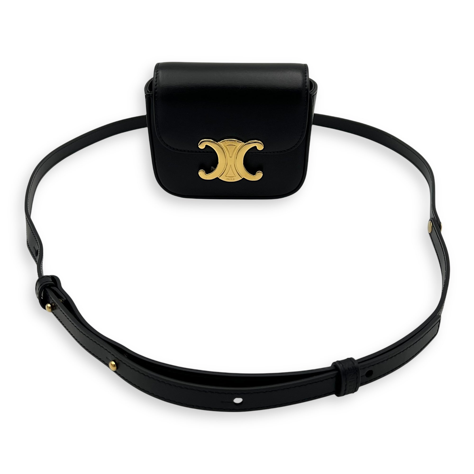 Celine Claude Crossbody Bag Black in Calfskin, Gold hardware_10