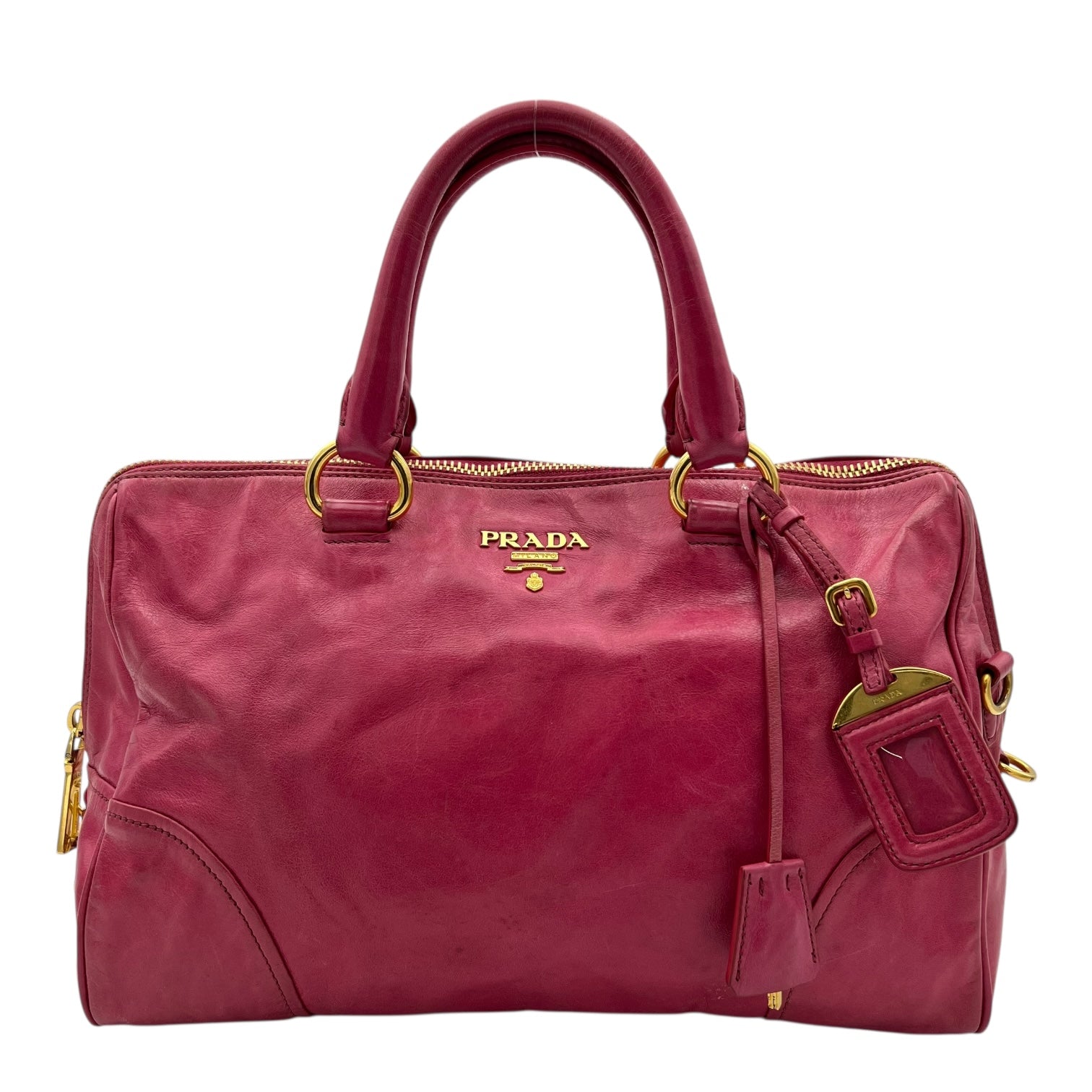 Prada Vitello Shine Top Handle Bag Medium Pink in Calfskin, Gold hardware_1