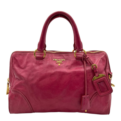 Prada Vitello Shine Top Handle Bag Medium Pink in Calfskin, Gold hardware_1