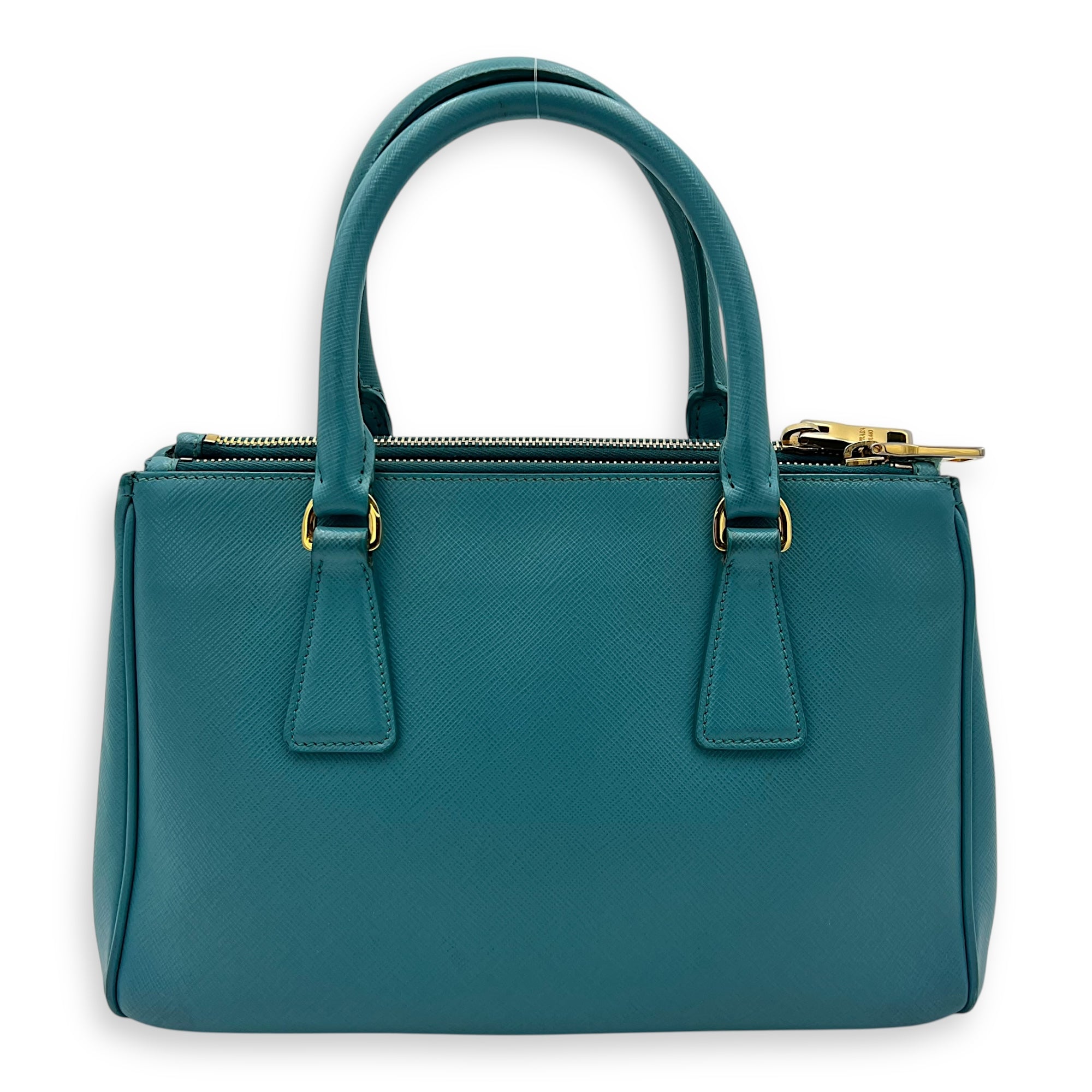 Prada Galleria Top Handle Bag Blue in Saffiano Leather, Gold hardware_2