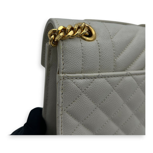 Saint Laurent Envelope Shoulder Bag White in Caviar Leather, Gold hardware_10