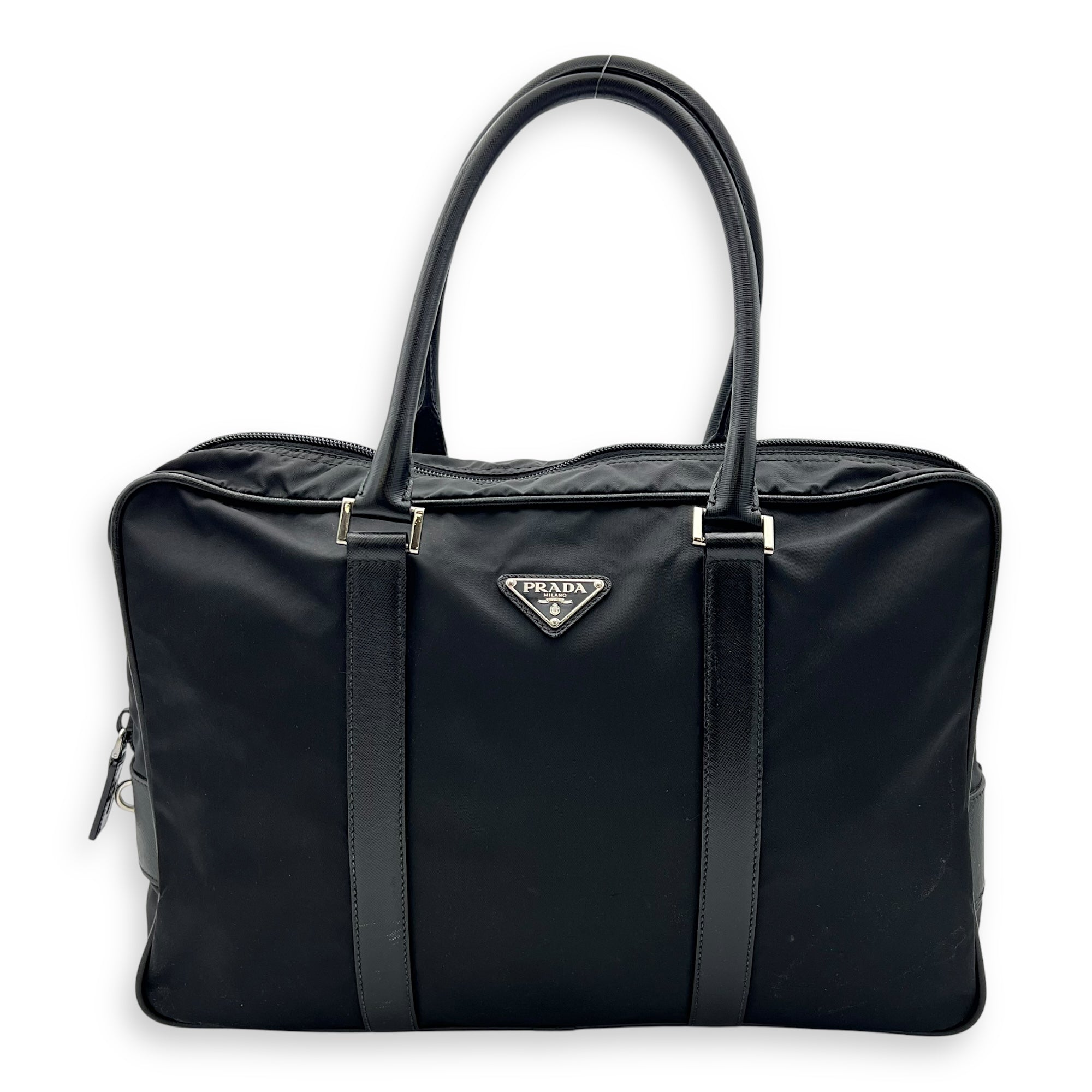 Prada Logo Top Handle Bag Black in Nylon, Silver hardware_1