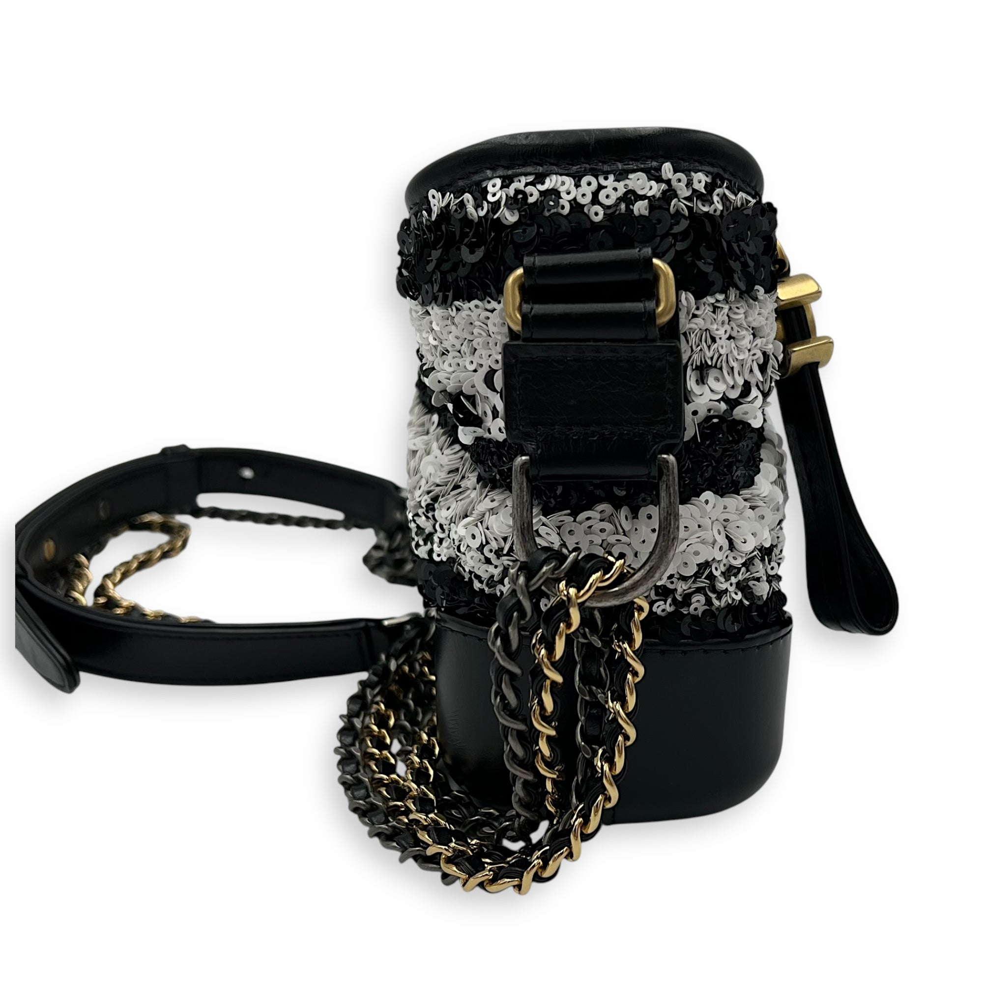 Chanel Gabrielle Small Black - White Shoulder Bag in Sequins, Gold hardware_3
