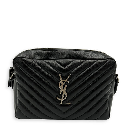 Saint Laurent Lou Camera Black Crossbody Bag in Calfskin, Silver hardware_1