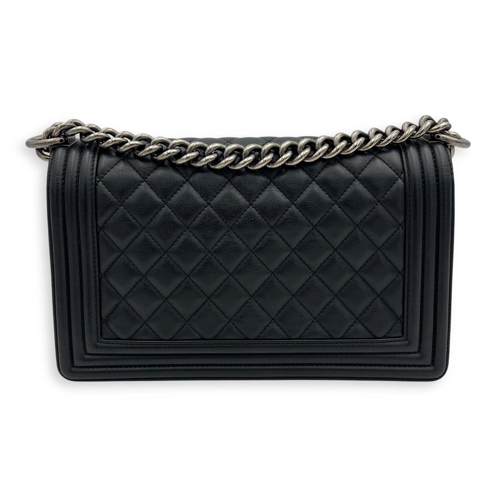 Chanel Boy Medium Black Shoulder Bag in Lambskin, Ruthenium hardware_2
