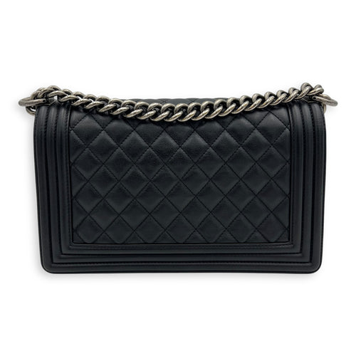 Chanel Boy Medium Black Shoulder Bag in Lambskin, Ruthenium hardware_2