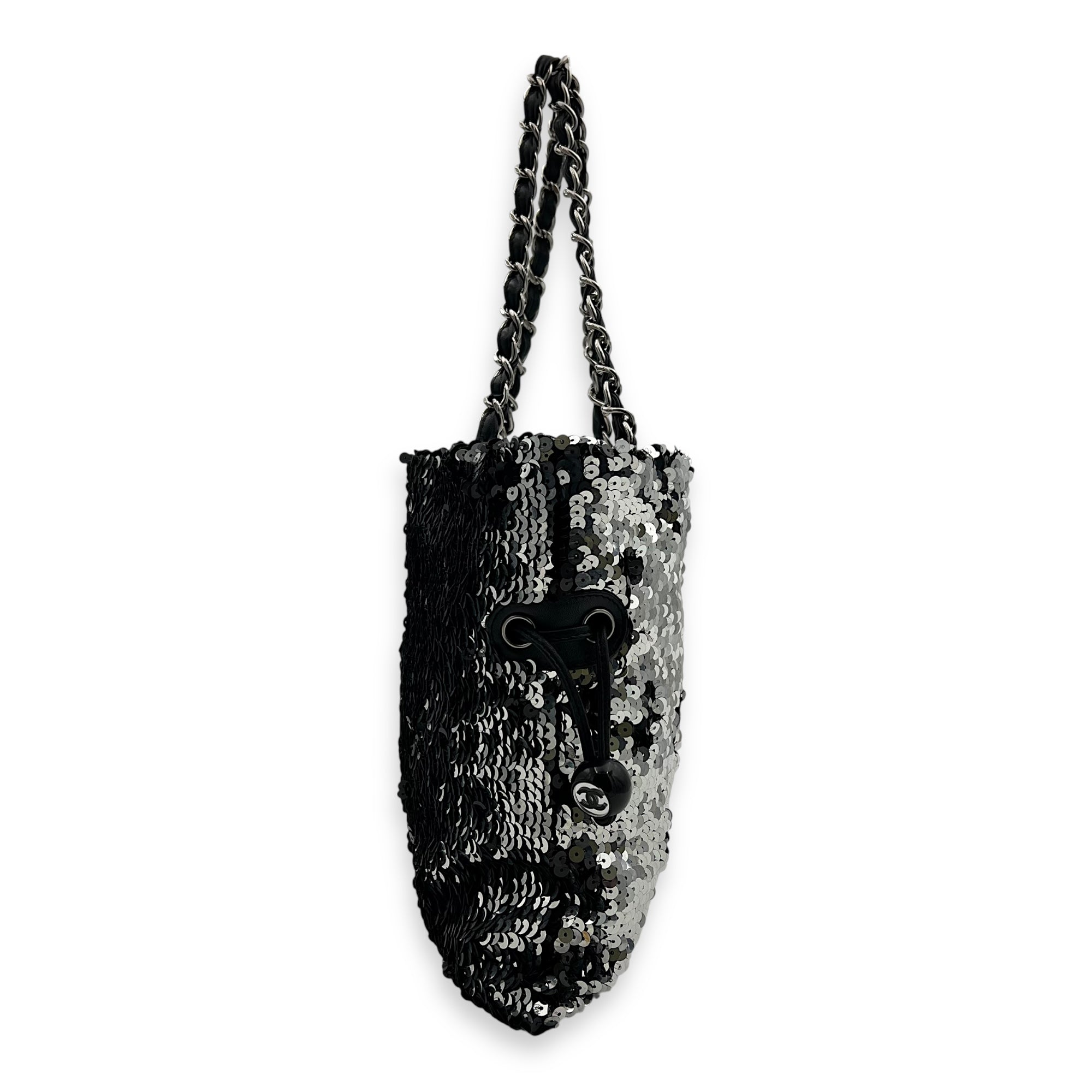 Chanel CC Tote Bag Silver in Sequins, Silver hardware_3