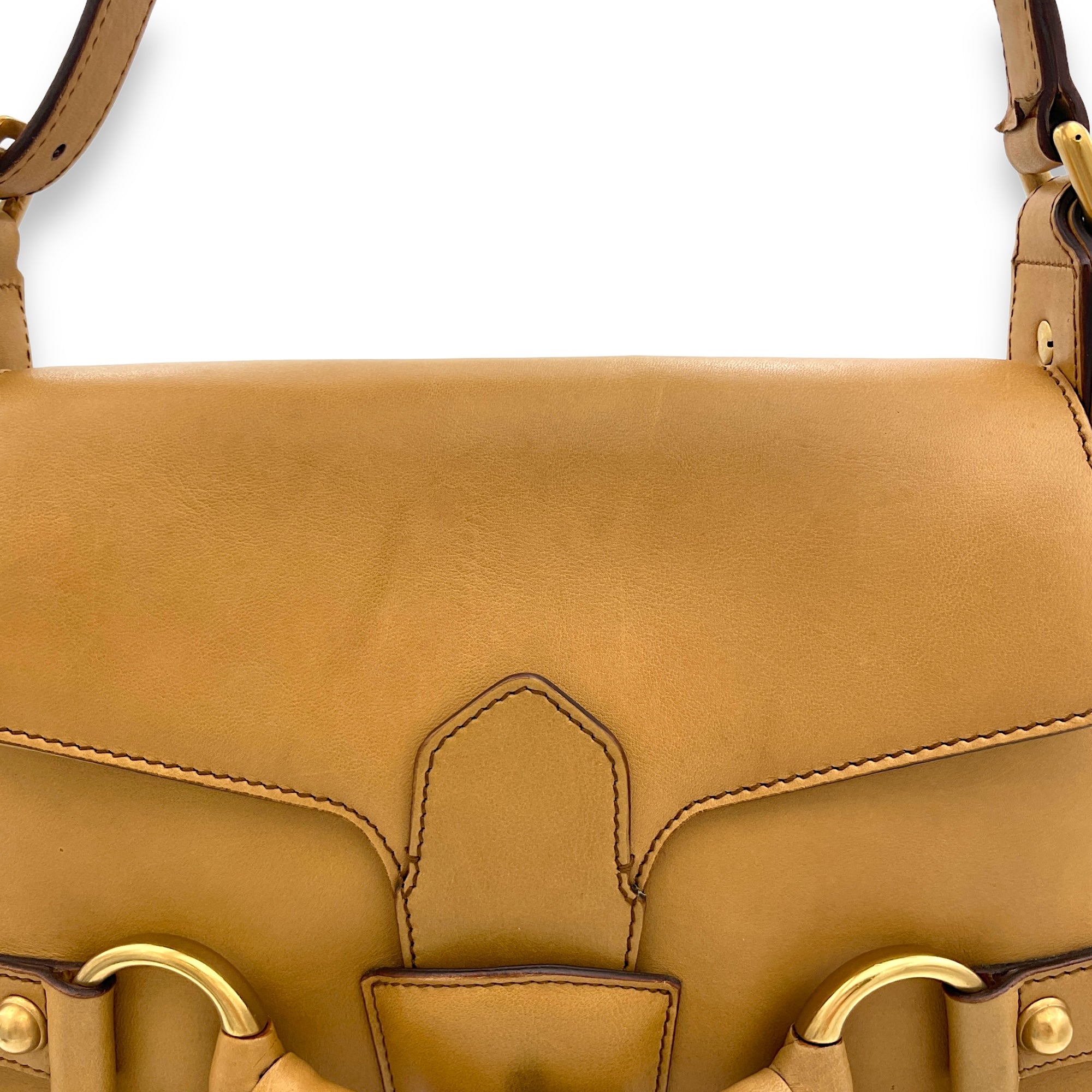 Horsebit Brown Shoulder Bag in Calfskin, Gold hardware