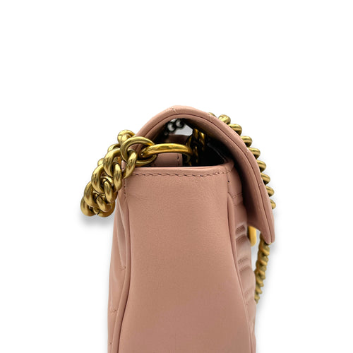 GG Marmont Shoulder Bag Small Pink in Calfskin, Gold hardware