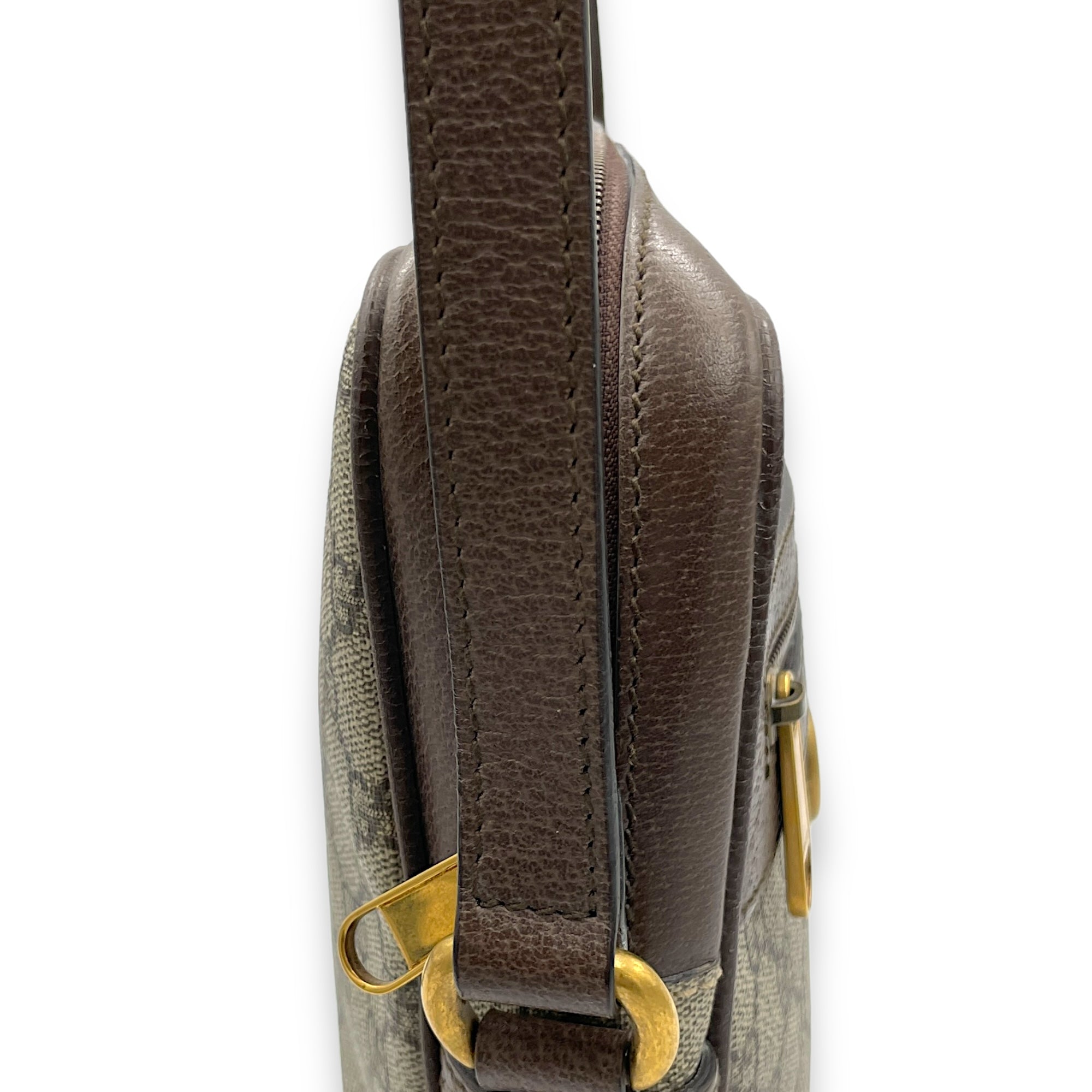 Ophidia Brown Crossbody Bag in Monogram Coated Canvas, Gold hardware