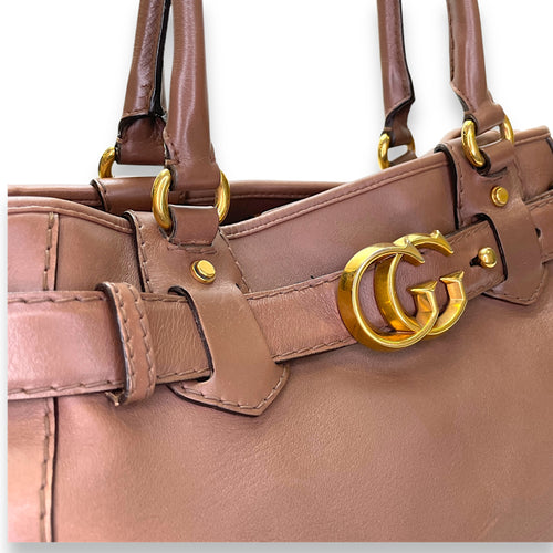 GG Running Brown Top Handle Bag in Calfskin, Gold hardware