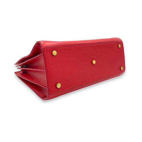 Sac de Jour Medium Red Top Handle Bag in Calfskin, Gold hardware