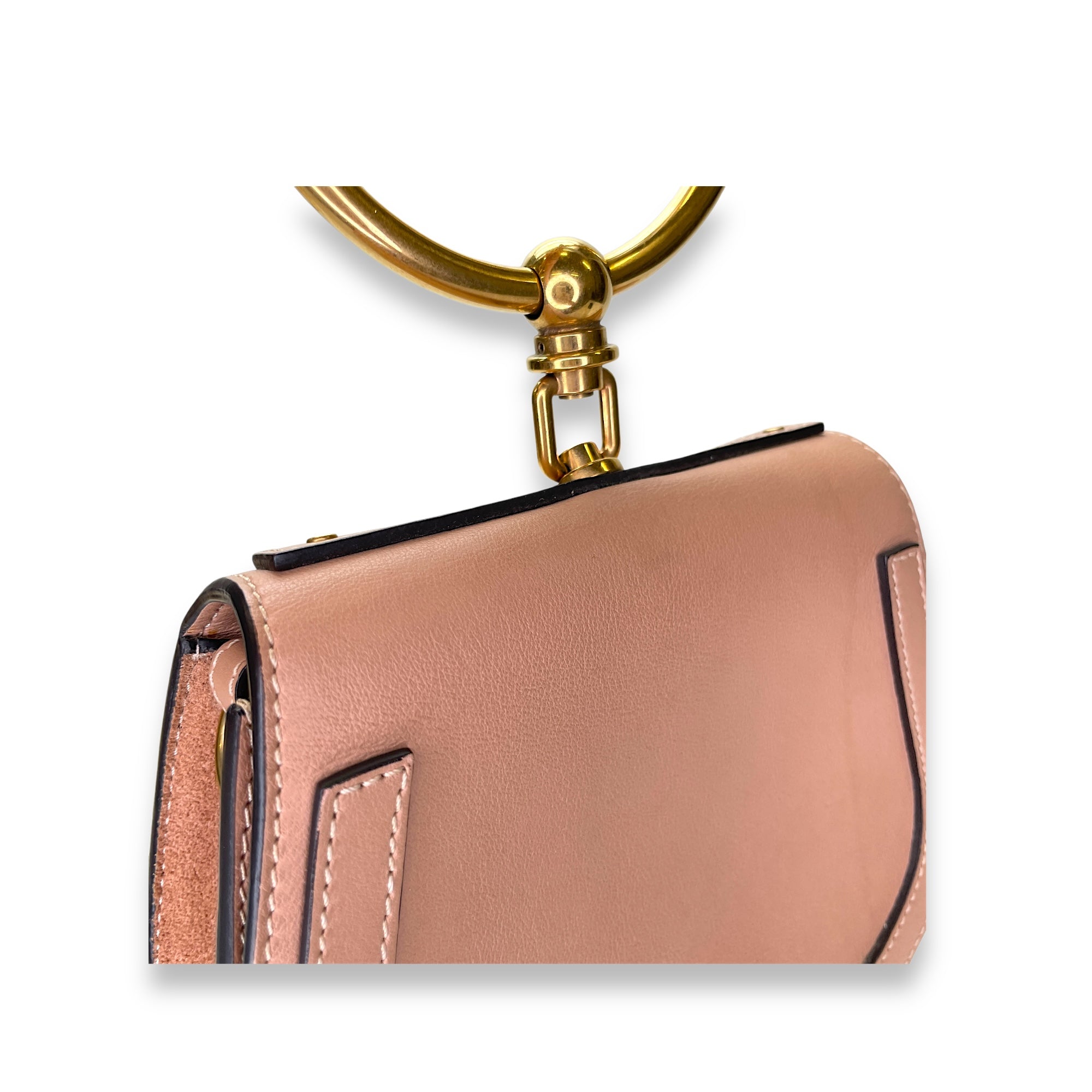 Nile Top Handle Bag Beige in Calfskin, Gold hardware