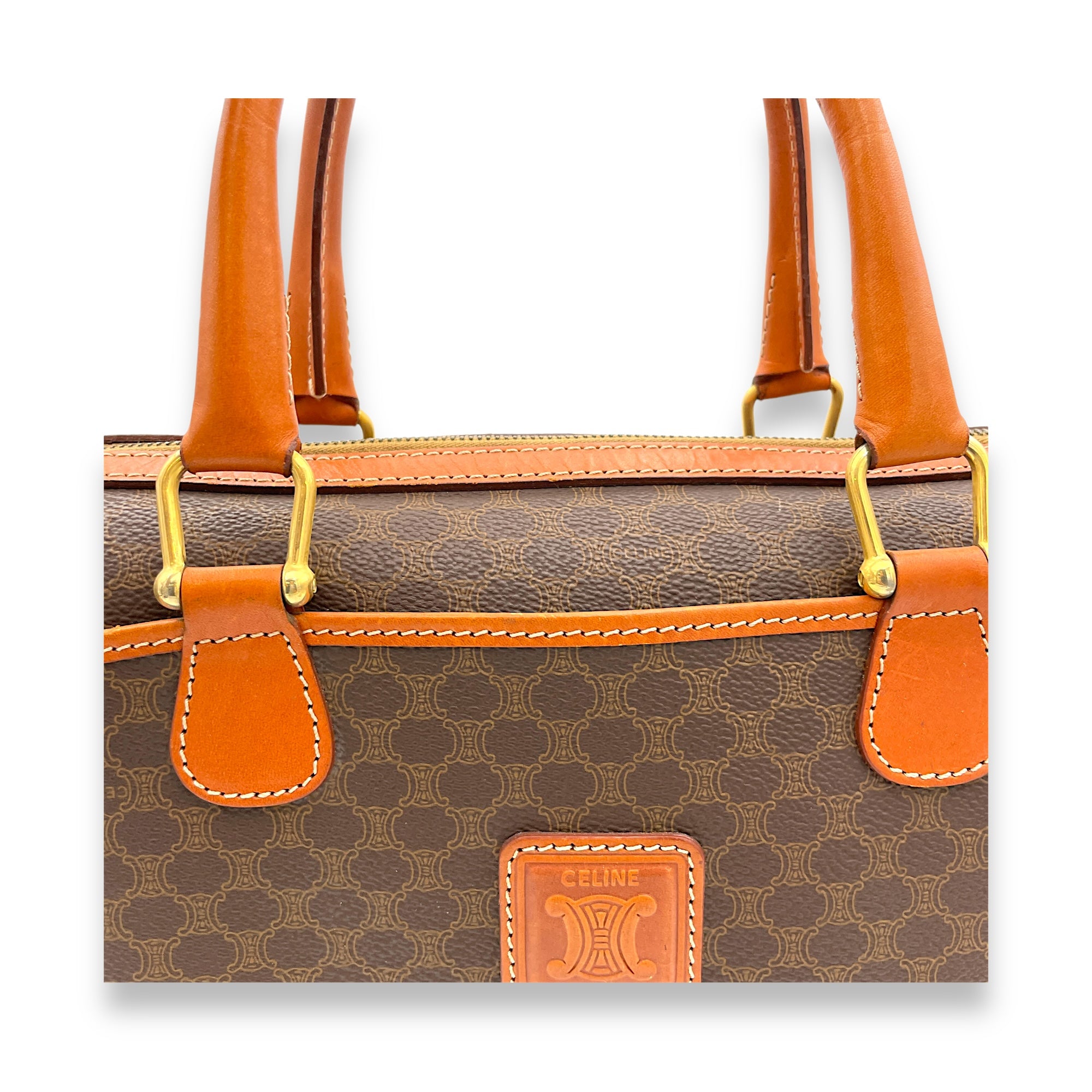 macadam Top Handle Bag Brown in Coated Canvas, Gold hardware